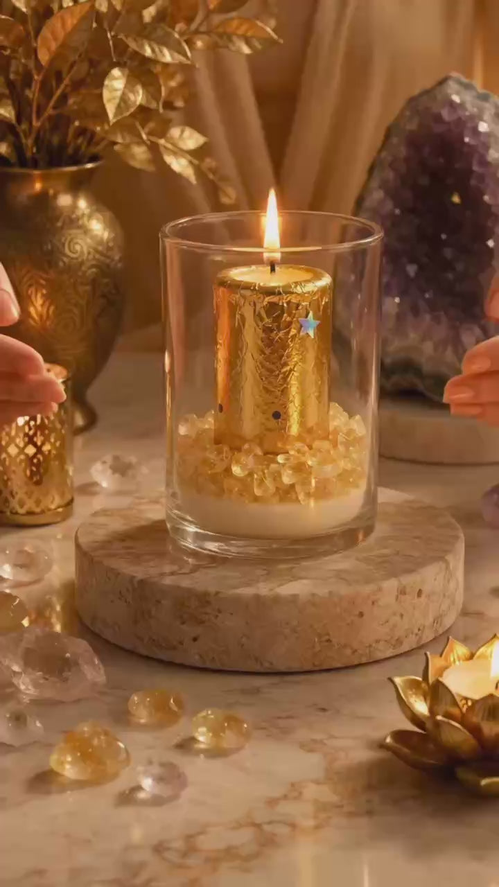 Load video: LALOVE Wealth Candle inspired by the Big Dipper and Five Elements.